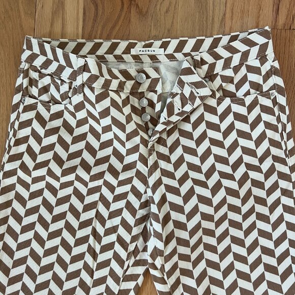 Pacsun - Brown Tan Chevron Low Rise Straight Leg Jeans Split Hem - size 29 - Picture 5 of 8